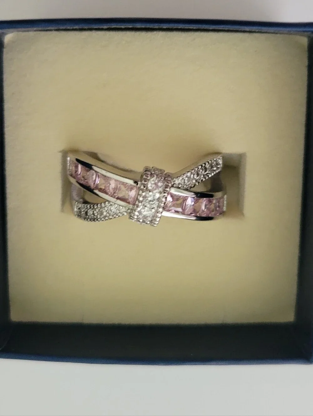 Stauer Diamond Aura Pink Bow Ring size 10 New